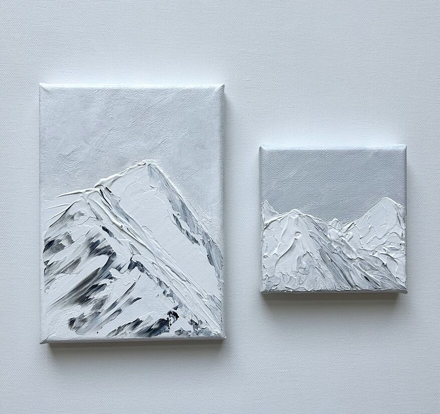 Black and white mountain peak paintings